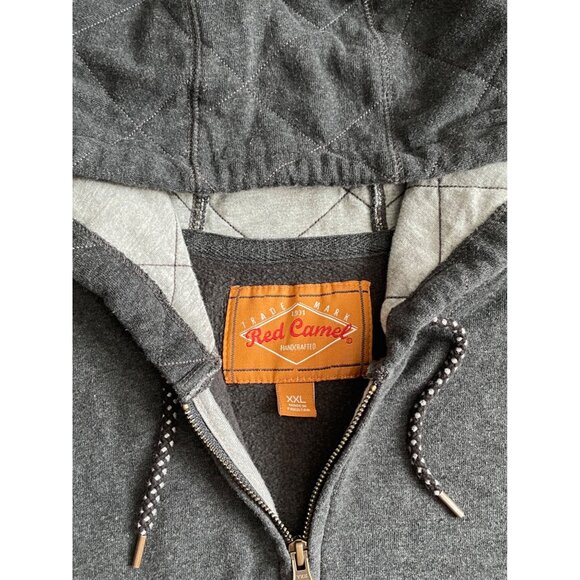 Red Camel Full Zip Hoodie Jacket Mens XXL Gray Quilted Detail Grunge - Picture 2 of 4